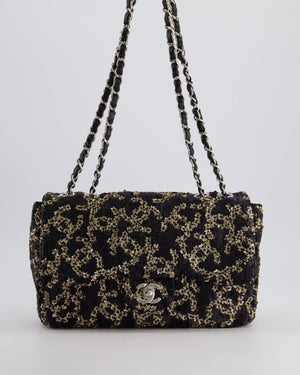 Chanel Black, Gold Sequin CC Logo Medium Flap Bag with Silver Hardware