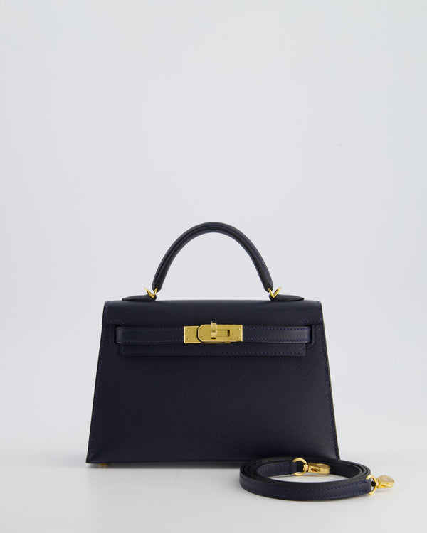 Hermès Mini Kelly II Bag 20cm in Bleu Nuit Epsom Leather with Gold Hardware