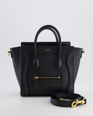 Celine Black Small Leather Luggage Bag with Antique Gold Hardware