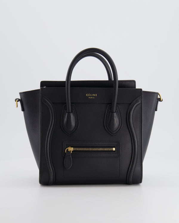 Celine Black Small Leather Luggage Bag with Antique Gold Hardware