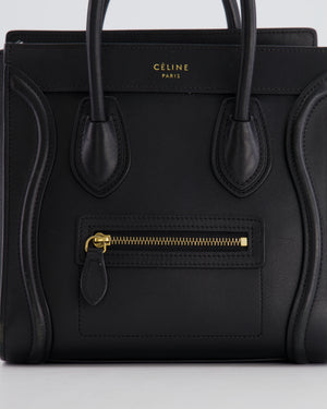 Celine Black Small Leather Luggage Bag with Antique Gold Hardware