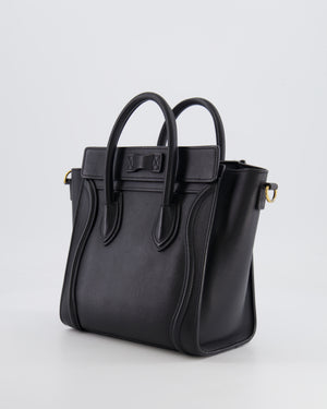 Celine Black Small Leather Luggage Bag with Antique Gold Hardware