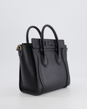 Celine Black Small Leather Luggage Bag with Antique Gold Hardware