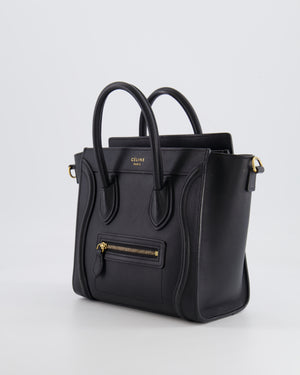 Celine Black Small Leather Luggage Bag with Antique Gold Hardware