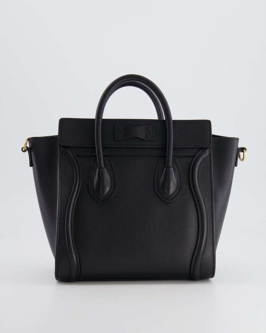 Celine Black Small Leather Luggage Bag with Antique Gold Hardware