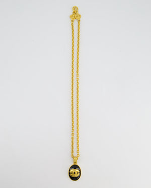 Chanel 96A Vintage Gold and Black Pendant Necklace With CC Detail