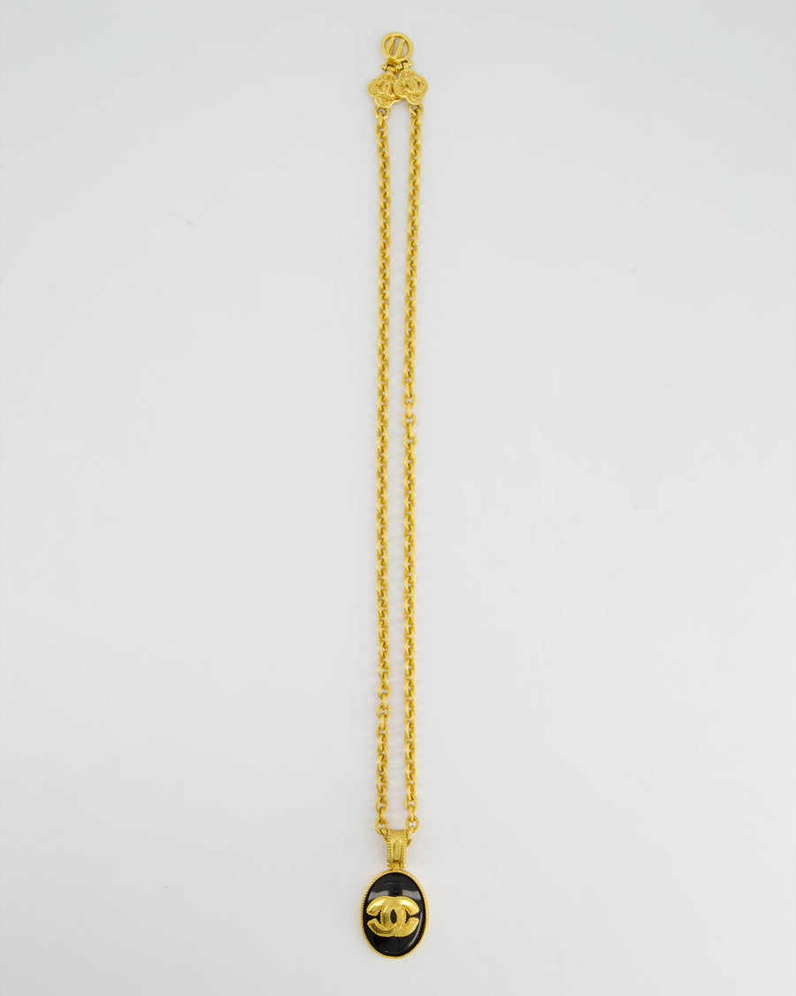 Chanel 96A Vintage Gold and Black Pendant Necklace With CC Detail