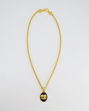 Chanel 96A Vintage Gold and Black Pendant Necklace With CC Detail