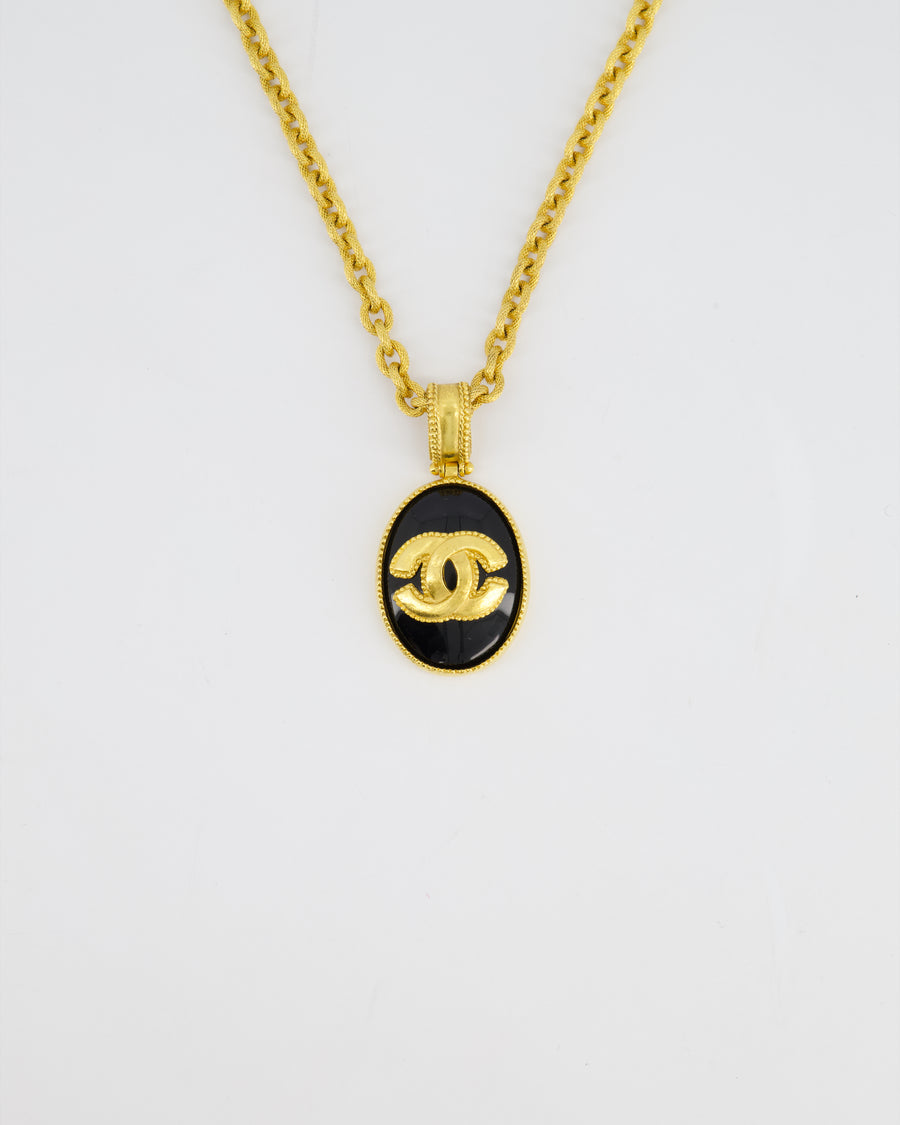 Chanel 96A Vintage Gold and Black Pendant Necklace With CC Detail