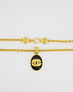 Chanel 96A Vintage Gold and Black Pendant Necklace With CC Detail