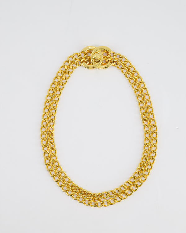 Chanel 97P Vintage Gold Chain Chocker Necklace With CC Turn Lock Detail