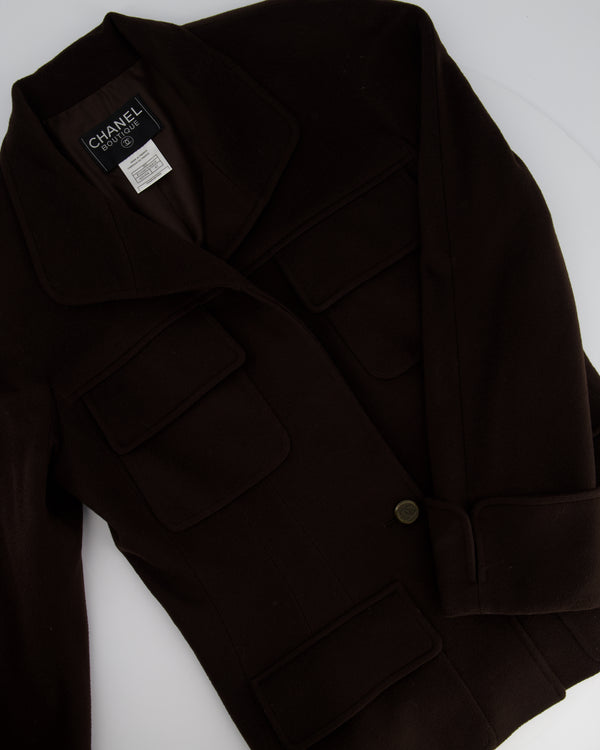 Chanel 98A Brown Cashmere Coat With Shoulder Pads and Pocket Details FR 42 (UK 14)