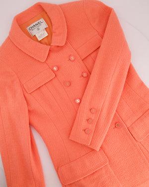 Chanel Vintage 97P Coral Pink Double Breasted Tweed Blended Wool Jacket Detail Size FR 42 (UK 14)