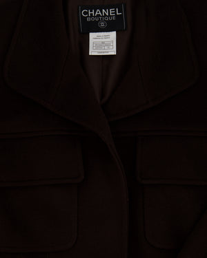 Chanel 98A Brown Cashmere Coat With Shoulder Pads and Pocket Details FR 42 (UK 14)