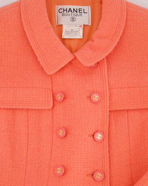 Chanel Vintage 97P Coral Pink Double Breasted Tweed Blended Wool Jacket Detail Size FR 42 (UK 14)