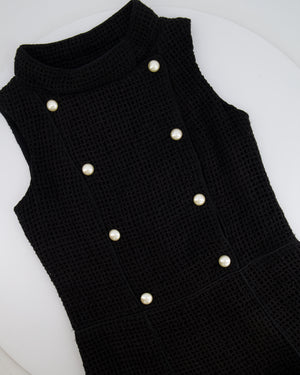 Chanel Black Knit Sleeveless Mini Dress with White Pearl Logo Details FR 40 (UK 12)