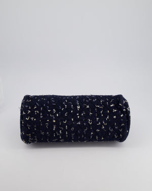 Chanel Navy Blue & White Tweed Mademoiselle Shoulder Bag With Antique Gold Hardware