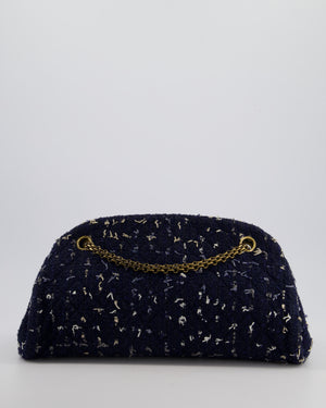 Chanel Navy Blue & White Tweed Mademoiselle Shoulder Bag With Antique Gold Hardware