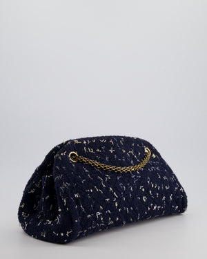 Chanel Navy Blue & White Tweed Mademoiselle Shoulder Bag With Antique Gold Hardware