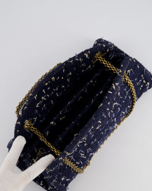 Chanel Navy Blue & White Tweed Mademoiselle Shoulder Bag With Antique Gold Hardware