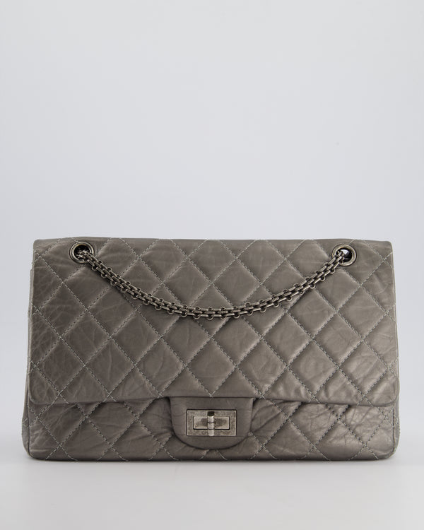 Chanel 2.55 Jumbo Reissue Bag in Metallic Grey Crumpled Calfskin Leather With Gunmetal Hardware