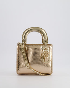 *HOT* Christian Dior Bronze Mini Lady Dior Bag In Python Leather with Champagne Gold Hardware