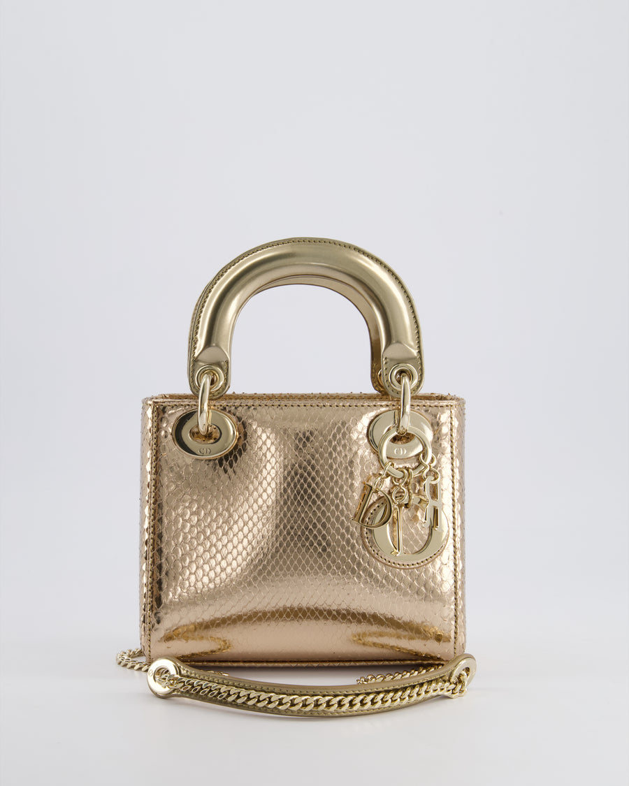 *HOT* Christian Dior Bronze Mini Lady Dior Bag In Python Leather with Champagne Gold Hardware