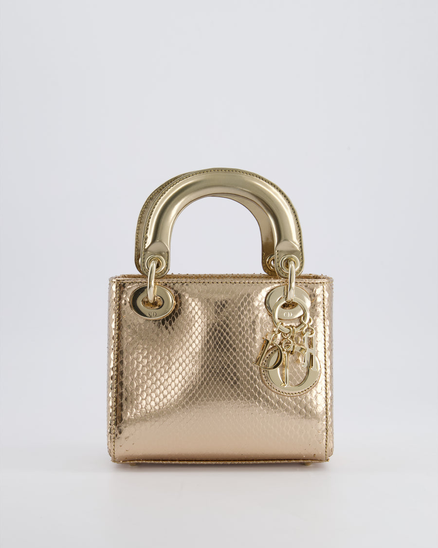 *HOT* Christian Dior Bronze Mini Lady Dior Bag In Python Leather with Champagne Gold Hardware