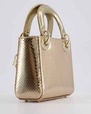 *HOT* Christian Dior Bronze Mini Lady Dior Bag In Python Leather with Champagne Gold Hardware