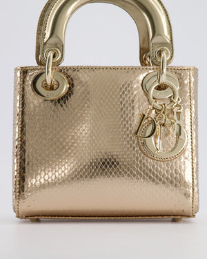 *HOT* Christian Dior Bronze Mini Lady Dior Bag In Python Leather with Champagne Gold Hardware