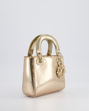 *HOT* Christian Dior Bronze Mini Lady Dior Bag In Python Leather with Champagne Gold Hardware