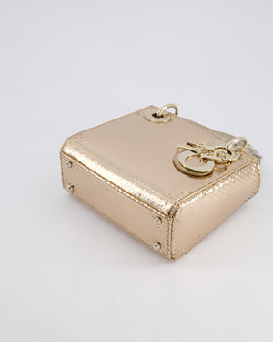 *HOT* Christian Dior Bronze Mini Lady Dior Bag In Python Leather with Champagne Gold Hardware