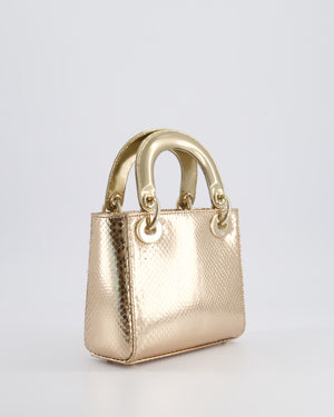 *HOT* Christian Dior Bronze Mini Lady Dior Bag In Python Leather with Champagne Gold Hardware