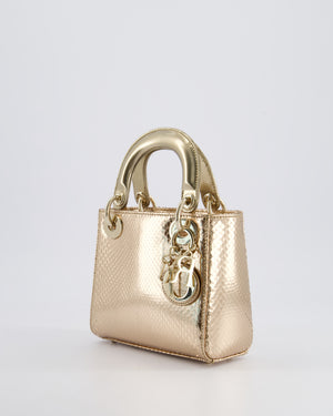 *HOT* Christian Dior Bronze Mini Lady Dior Bag In Python Leather with Champagne Gold Hardware