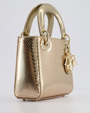 *HOT* Christian Dior Bronze Mini Lady Dior Bag In Python Leather with Champagne Gold Hardware