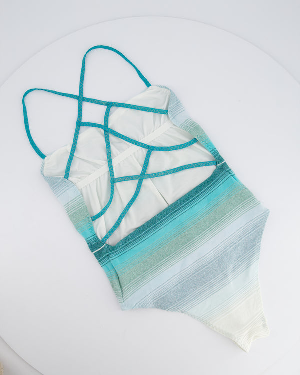 Missoni Mare Light Blue, Aqua Green, White One-Piece Swimsuit Size IT 38 (UK 6)