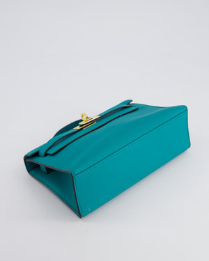 *HOT* Hermès Kelly Pochette in Bleu Paon Swift Leather with Gold Hardware