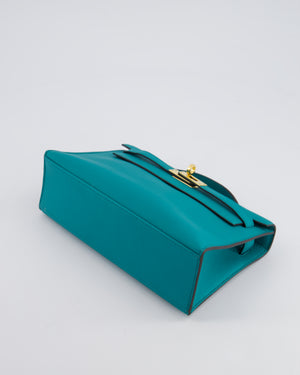 *HOT* Hermès Kelly Pochette in Bleu Paon Swift Leather with Gold Hardware