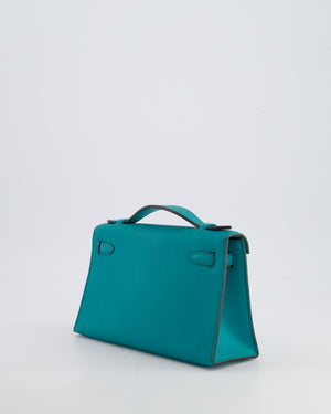 *HOT* Hermès Kelly Pochette in Bleu Paon Swift Leather with Gold Hardware