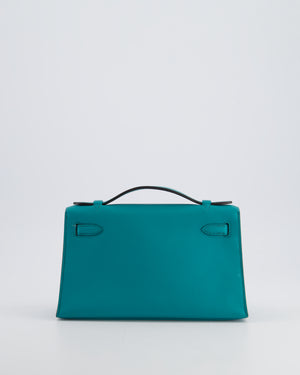 *HOT* Hermès Kelly Pochette in Bleu Paon Swift Leather with Gold Hardware