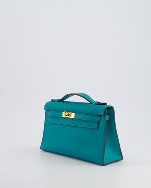 *HOT* Hermès Kelly Pochette in Bleu Paon Swift Leather with Gold Hardware