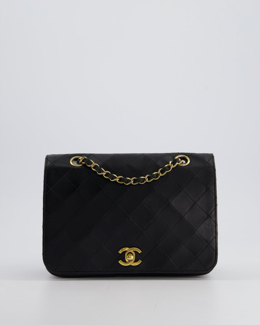 Chanel Vintage Black Matelasse Single Flap Bag in Lambskin Leather with Gold Hardware