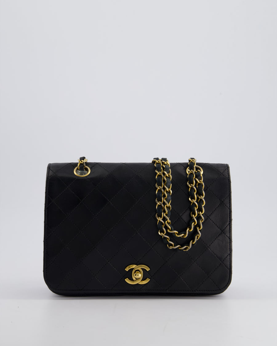 Chanel Vintage Black Matelasse Single Flap Bag in Lambskin Leather with Gold Hardware