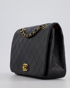 Chanel Vintage Black Matelasse Single Flap Bag in Lambskin Leather with Gold Hardware