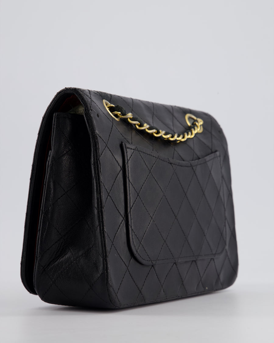 Chanel Vintage Black Matelasse Single Flap Bag in Lambskin Leather with Gold Hardware