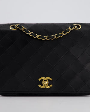 Chanel Vintage Black Matelasse Single Flap Bag in Lambskin Leather with Gold Hardware