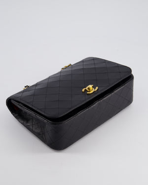 Chanel Vintage Black Matelasse Single Flap Bag in Lambskin Leather with Gold Hardware