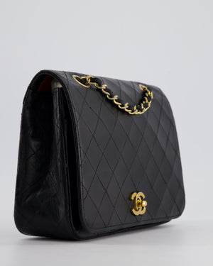 Chanel Vintage Black Matelasse Single Flap Bag in Lambskin Leather with Gold Hardware