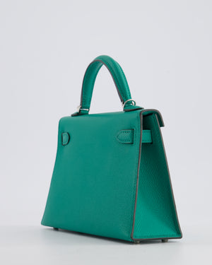 Hermès Mini Kelly II 20cm Bag in Vert Jade Epsom Leather with Palladium Hardware & Wool Bicolour Strap