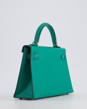 Hermès Mini Kelly II 20cm Bag in Vert Jade Epsom Leather with Palladium Hardware & Wool Bicolour Strap